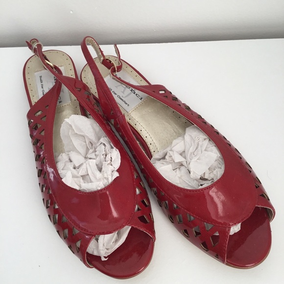Red peep toe sling back flats shoes sandals 8.5 - Picture 5 of 6